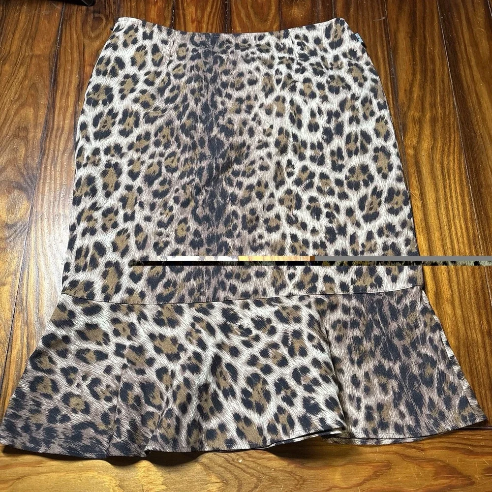 Vtg Moschino Jeans Leopard Animal Print Pencil Ruffle Hem Skirt Womens Sz 10